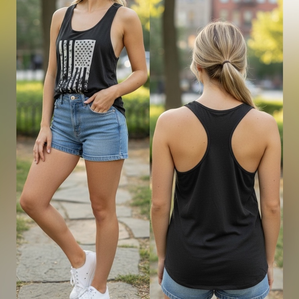 Black Graphic Tank Top MEDIUM pit to pit 17in length 27in